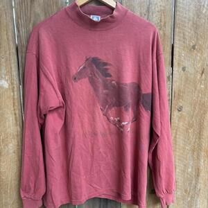 Vintage Horse Graphic Long Sleeve Tee Faded USA Made